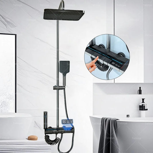 Bathroom Shower Set Multiple spouts Piano Button Ambient Light Digital Display Household Hotel Multifunctional Shower System Set